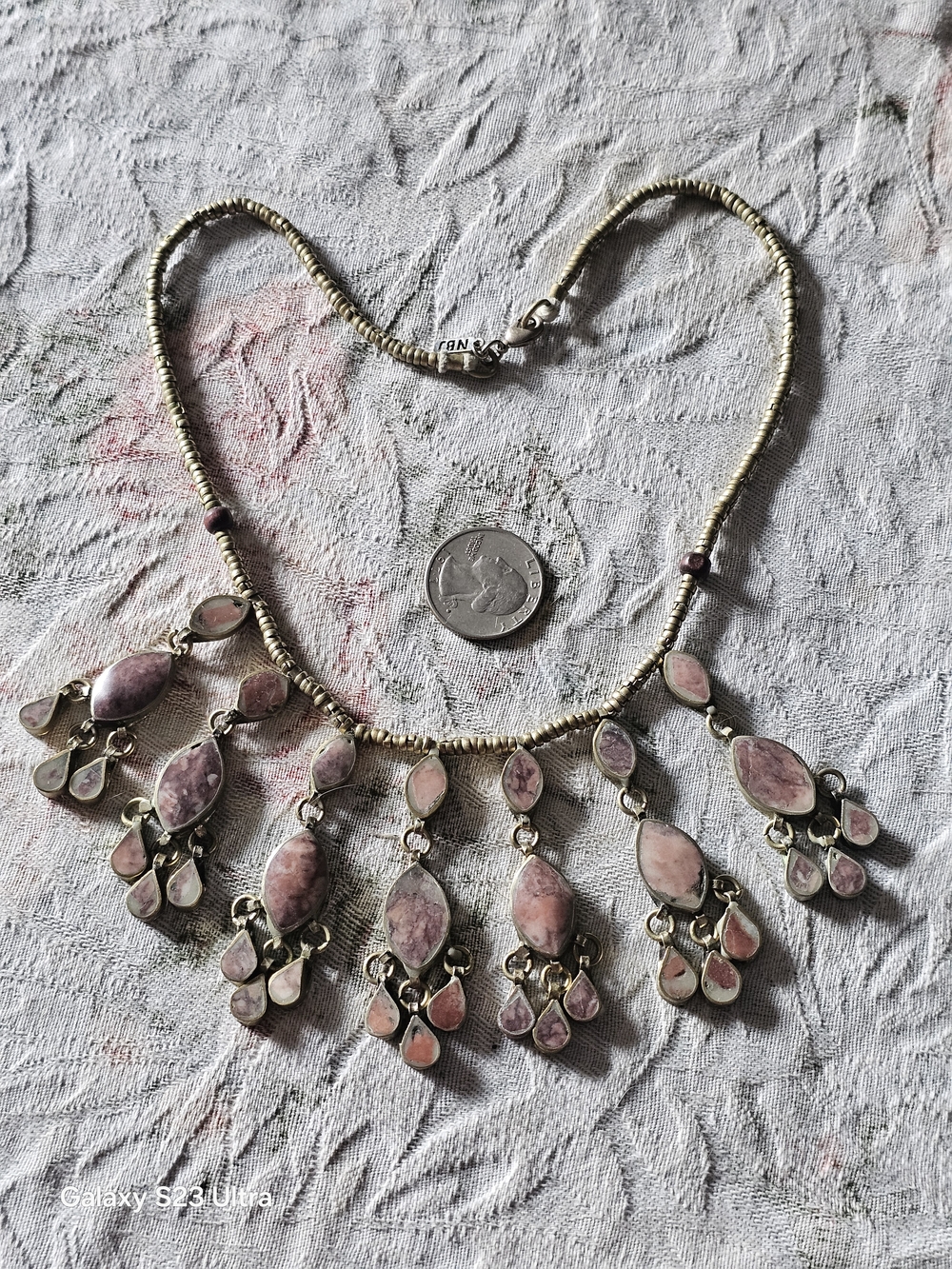 Sterling Pink Stone Fringe Necklace - Unbranded